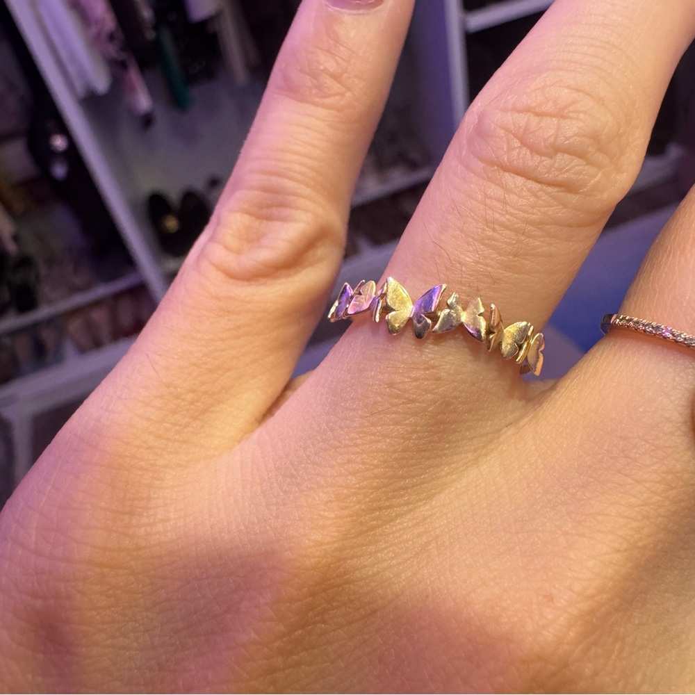 18K Solid Yellow Gold Dainty Butterfly Cluster - Picture 7 of 7